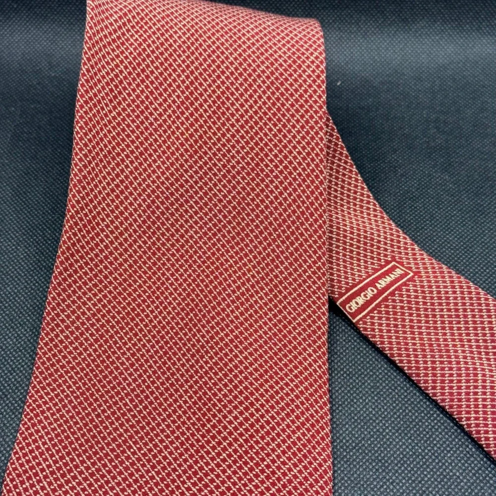 Vintage Giorgio Armani Red Micro Diamond Silk Tie 4